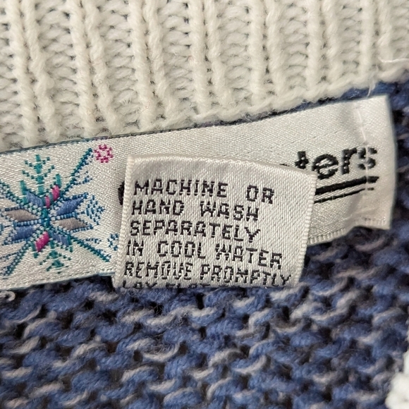 VTG 80s Gina Peters Mock Neck Snowflake Tunic Sweater White Blue Size Small - Picture 5 of 7